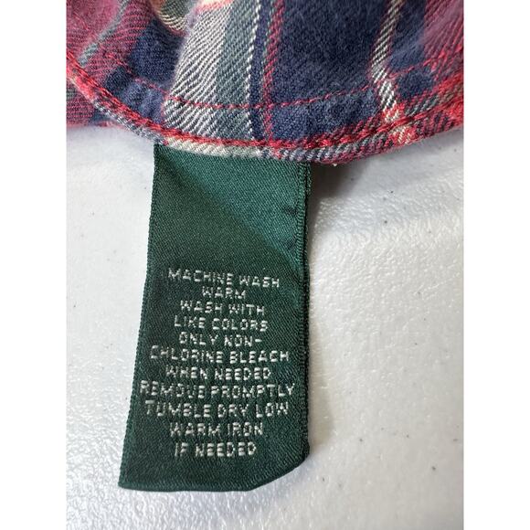 Lauren Ralph Lauren Women's Red Large Button Down Flannel Plaid Roll Sleeve Tab - Picture 7 of 9
